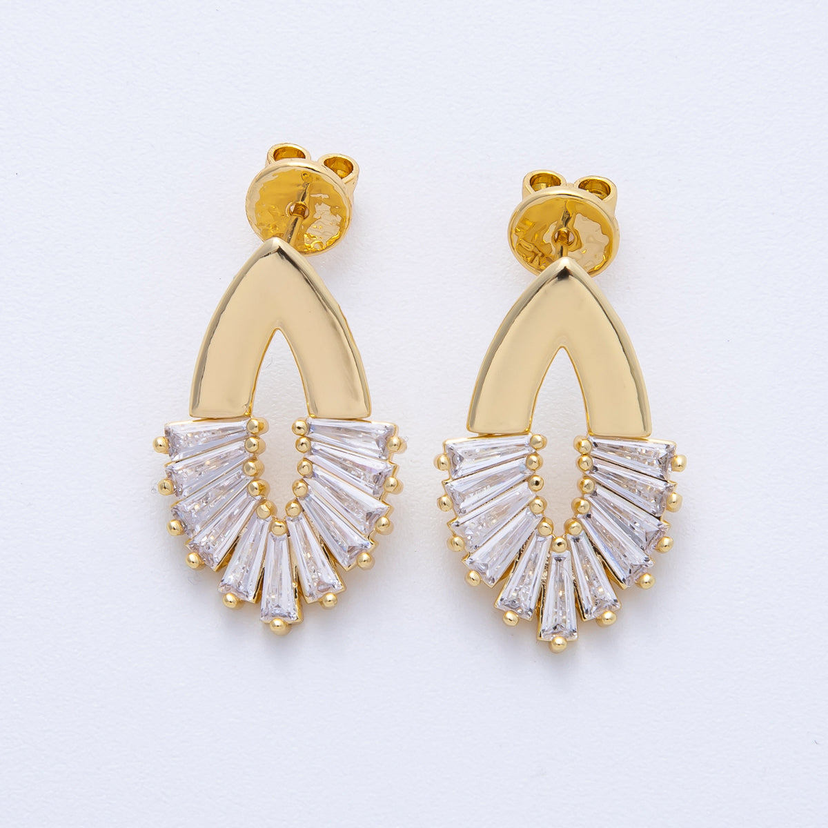 18K Gold Filled 23mm Open Baguette Navette Geometric Drop Stud Earrings | Q169