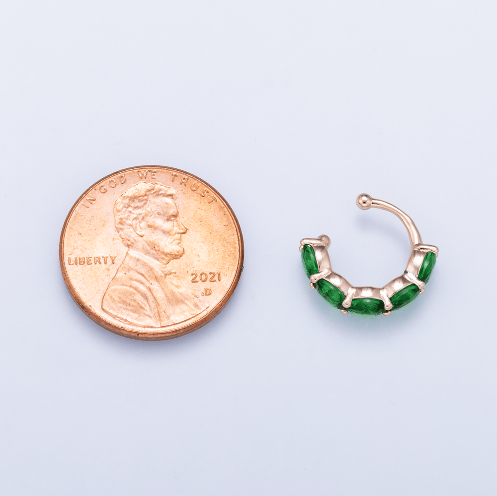 Rose Gold Filled 14mm Green CZ Oval Lined Ear Cuff Earrings | AI-00064