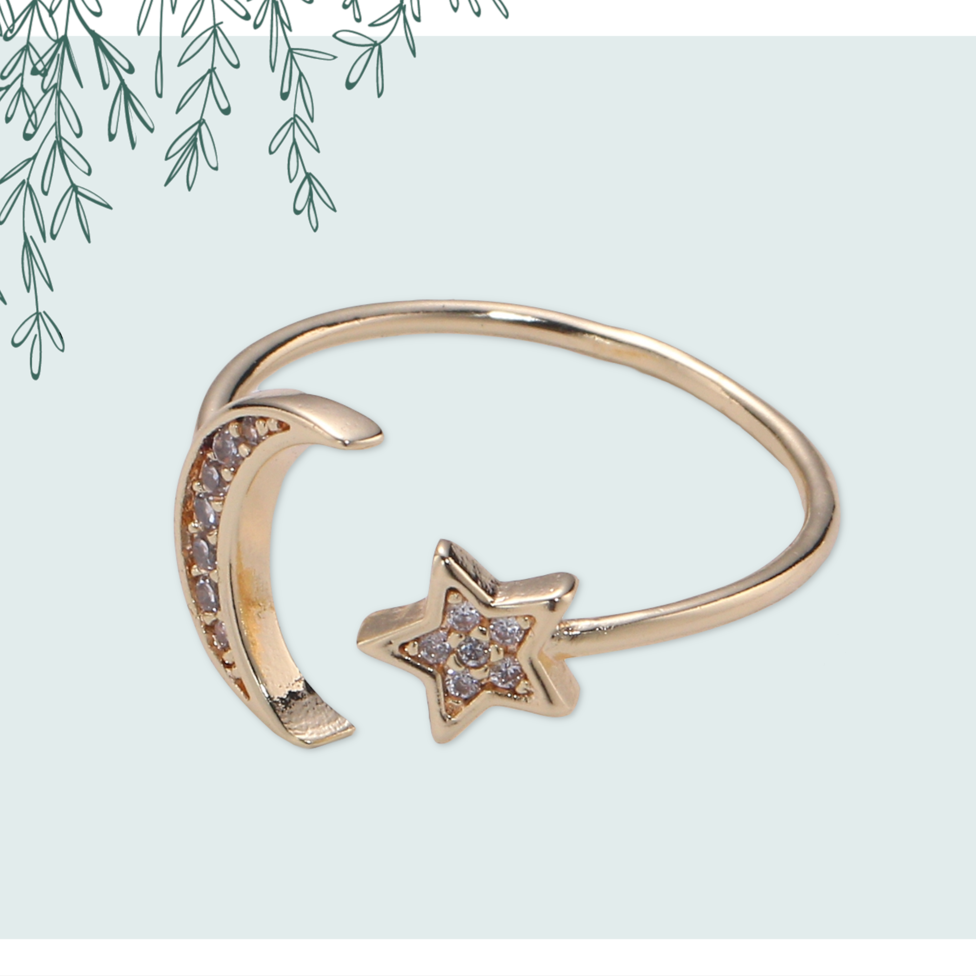 Gold Filled Moon Star Open Wrap Ring | R-00072