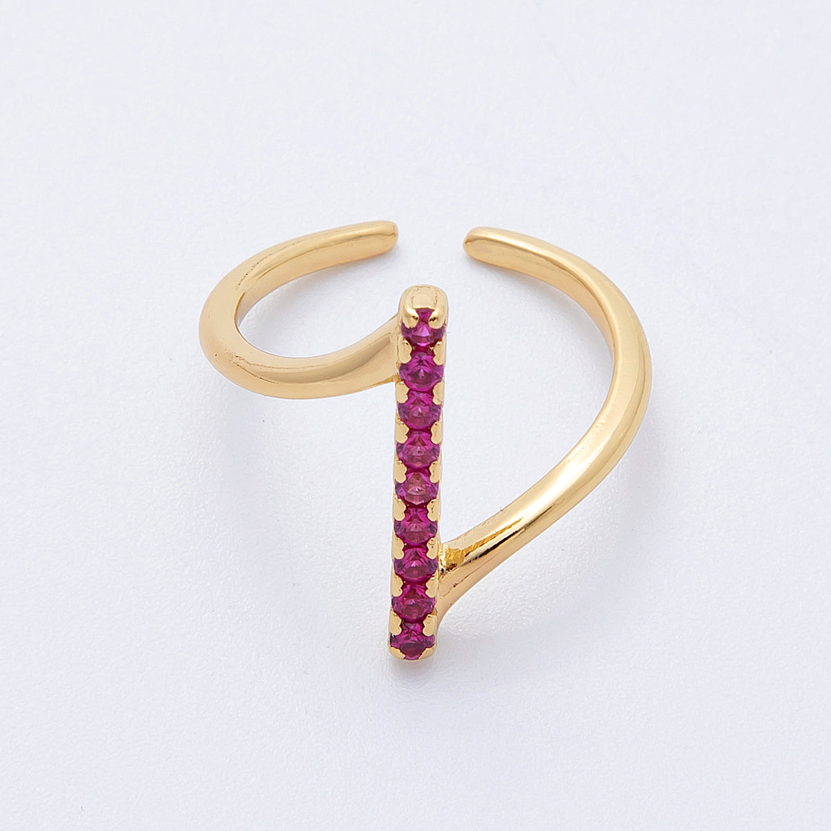 16K Gold Filled Fuchsia Micro Paved CZ Linear Lined Ring | Rings-00022