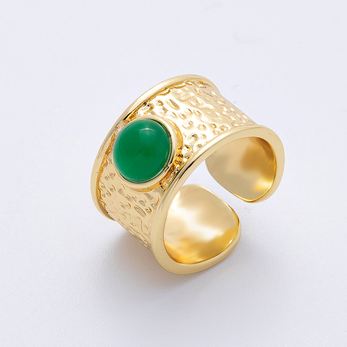 16K Gold Filled Red, Green Cabochon Gemstone Hammered Wide Band Ring | Rings-00023 Rings-00024