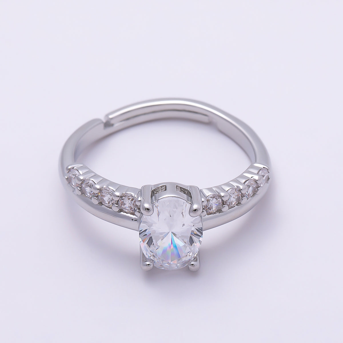 16K Gold Filled Oval Micro Paved CZ Adjustable Ring in Gold & Silver | Rings-00164 Rings-00117
