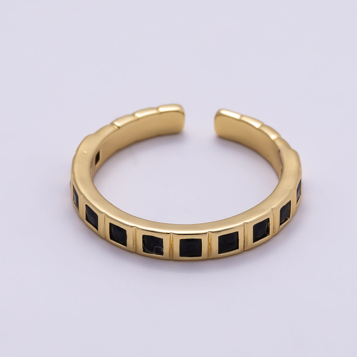 16K Gold Filled Black, Clear, Blue, Green, Fuchsia Baguette-Lined Ring | Rings-00125 ~ Rings-00129