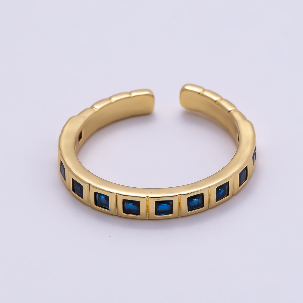 16K Gold Filled Black, Clear, Blue, Green, Fuchsia Baguette-Lined Ring | Rings-00125 ~ Rings-00129