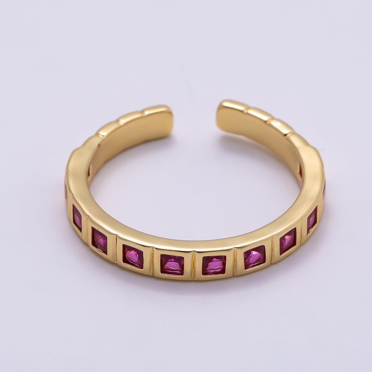 16K Gold Filled Black, Clear, Blue, Green, Fuchsia Baguette-Lined Ring | Rings-00125 ~ Rings-00129