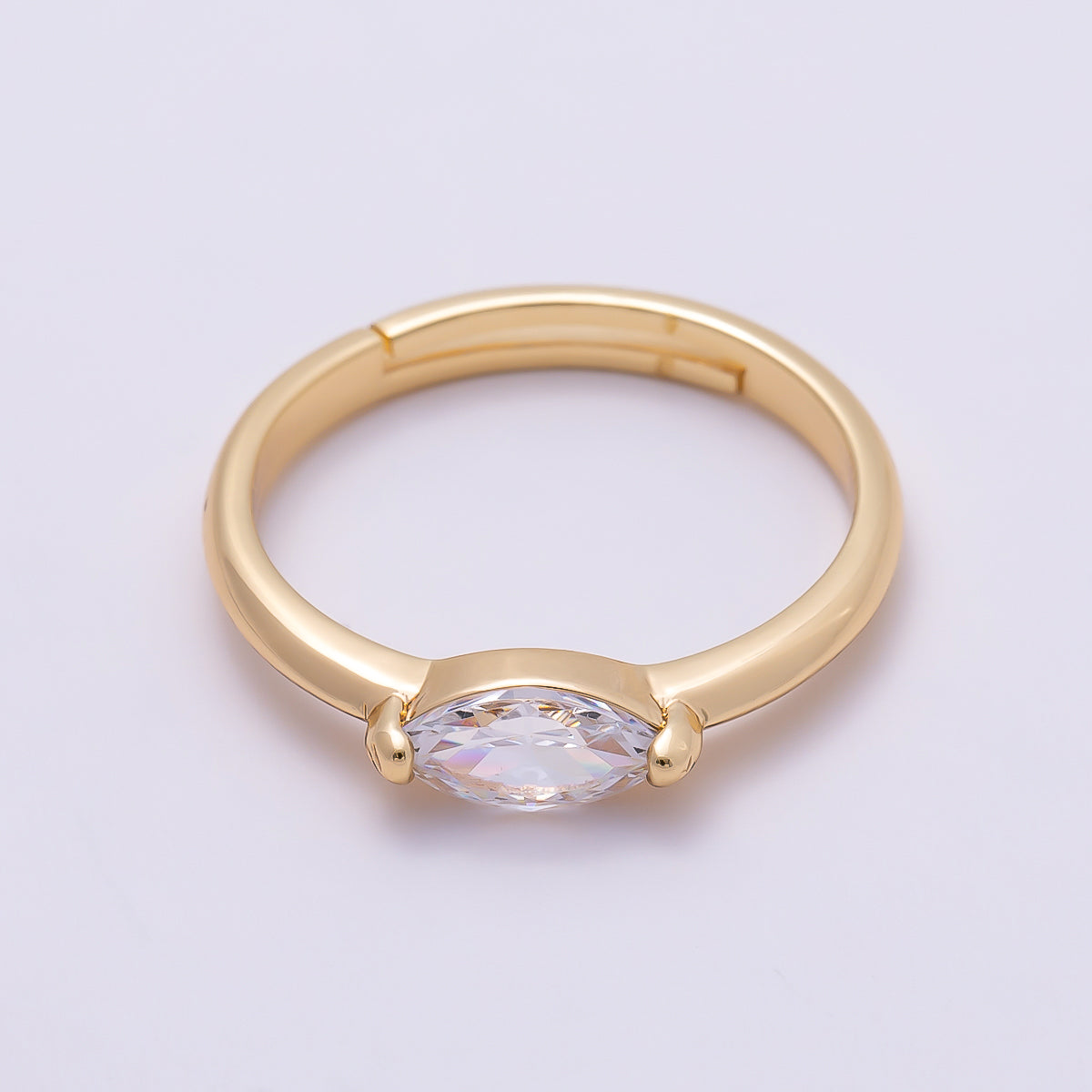 16K Gold Filled Clear CZ Marquise Mini Solitaire Adjustable Ring in Gold & Silver | Rings-00134 Rings-00135