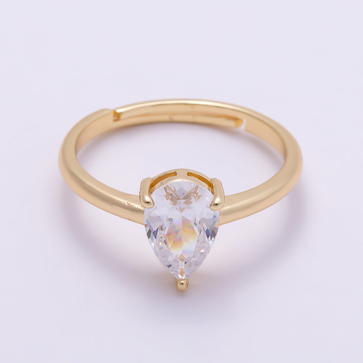 16K Gold Filled Teardrop CZ Solitaire Adjustable Ring in Gold & Silver | Rings-00136 Rings-00137