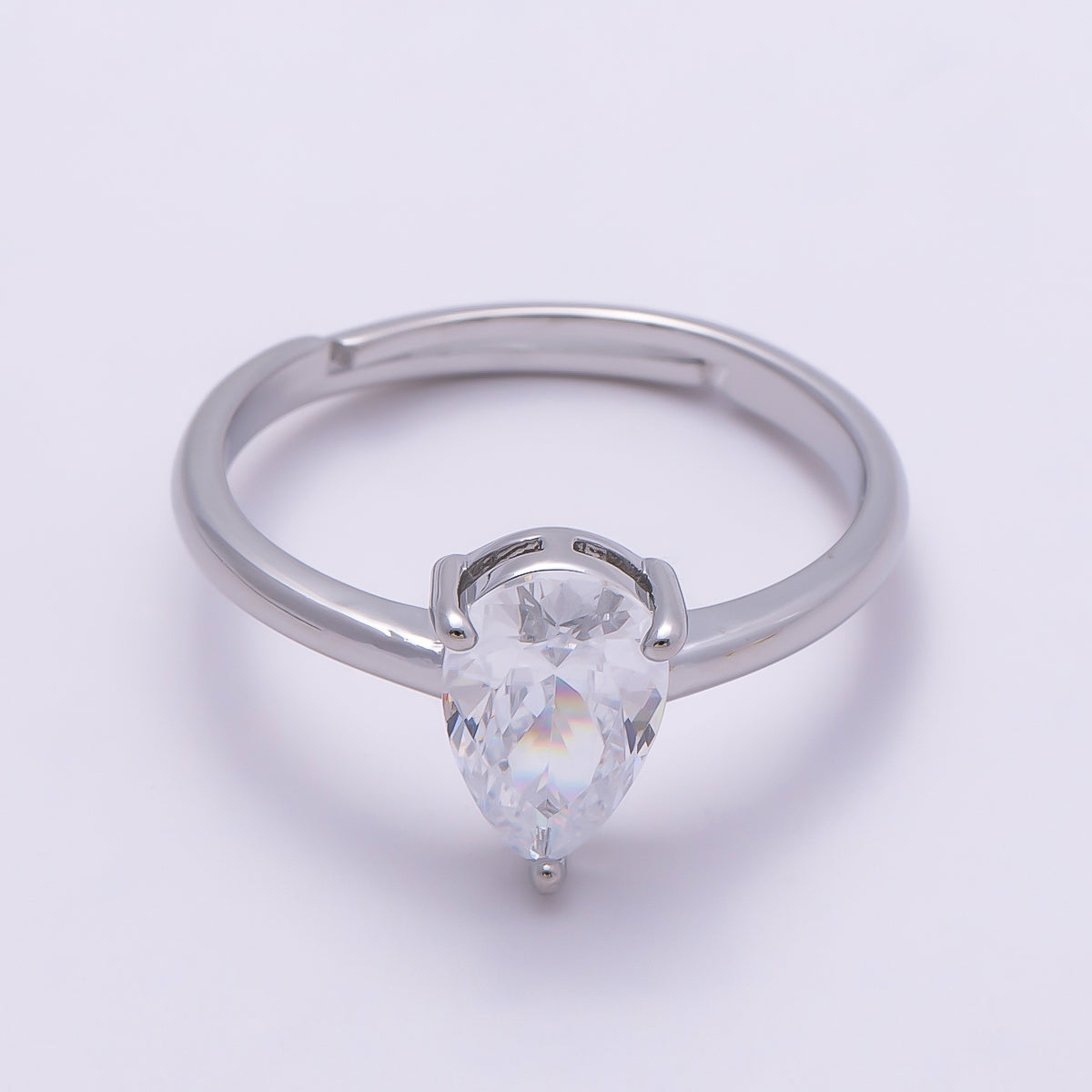 16K Gold Filled Teardrop CZ Solitaire Adjustable Ring in Gold & Silver | Rings-00136 Rings-00137