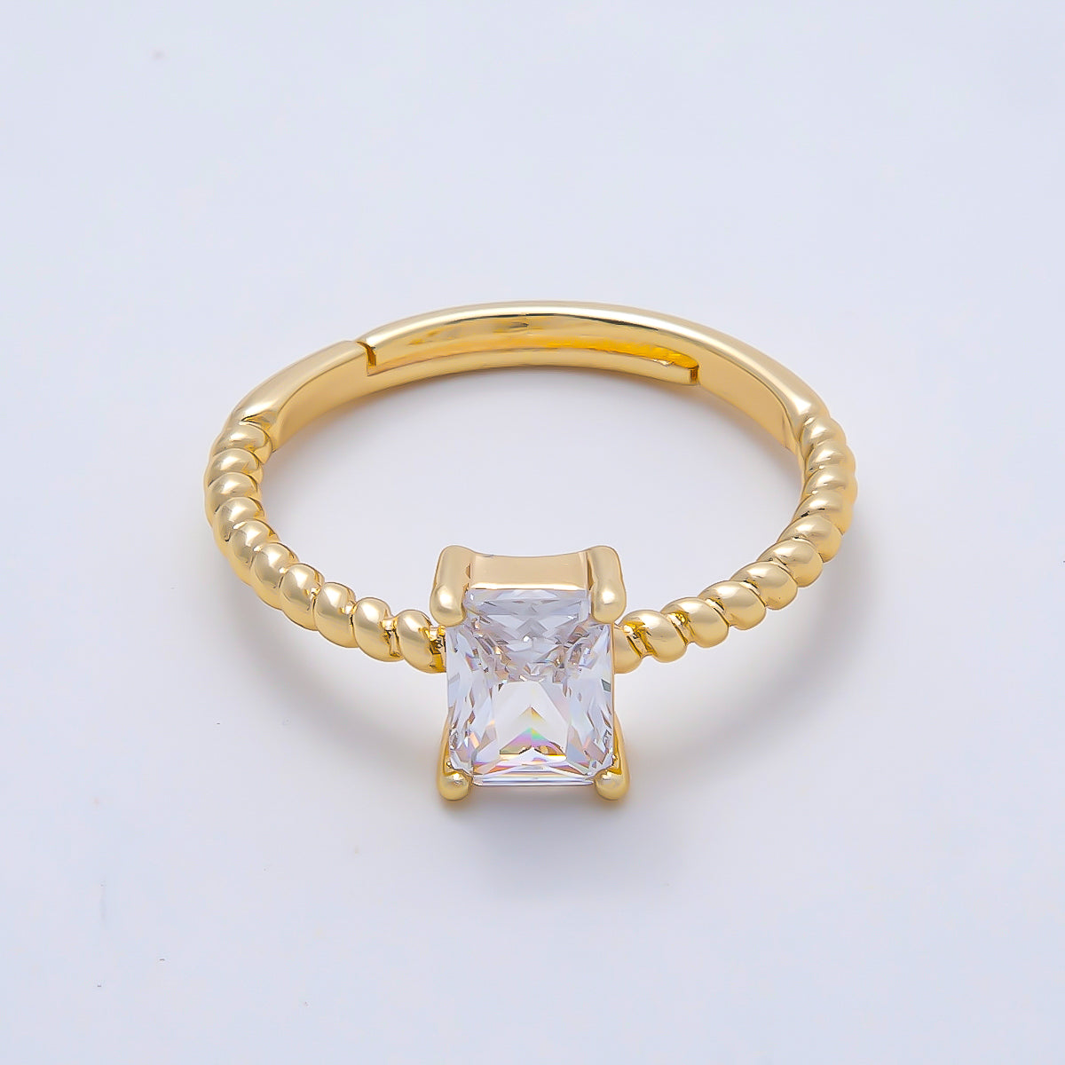 16K Gold Filled Clear Baguette CZ Croissant Adjustable Ring in Gold & Silver | Rings-00143 Rings-00144