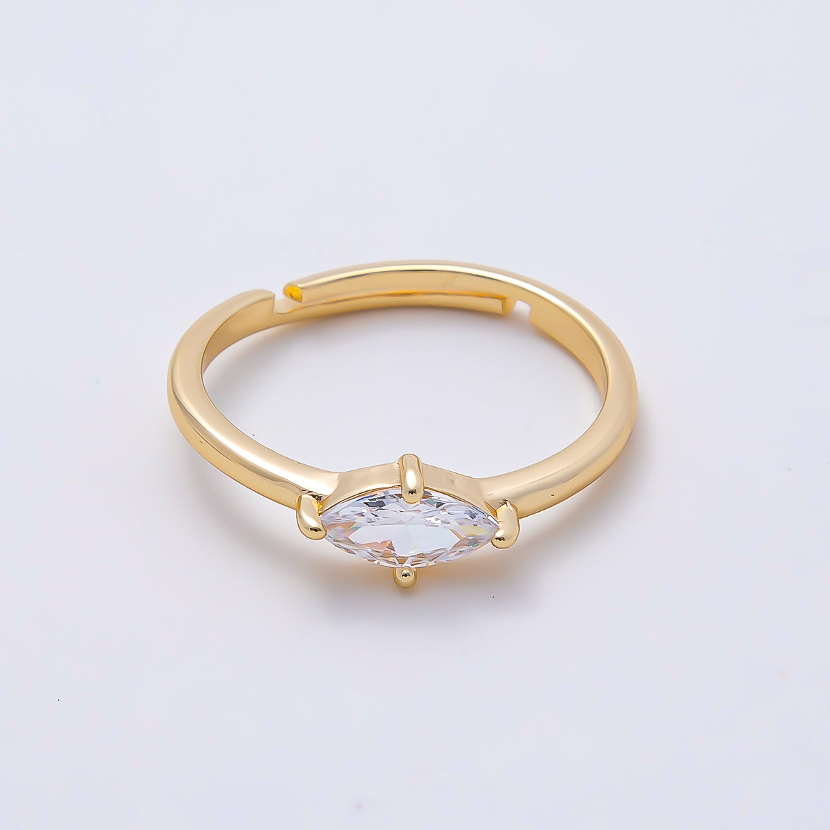 16K Gold Filled Clear Marquise CZ Solitaire Adjustable Ring in Gold & Silver | Rings-00153 Rings-00154