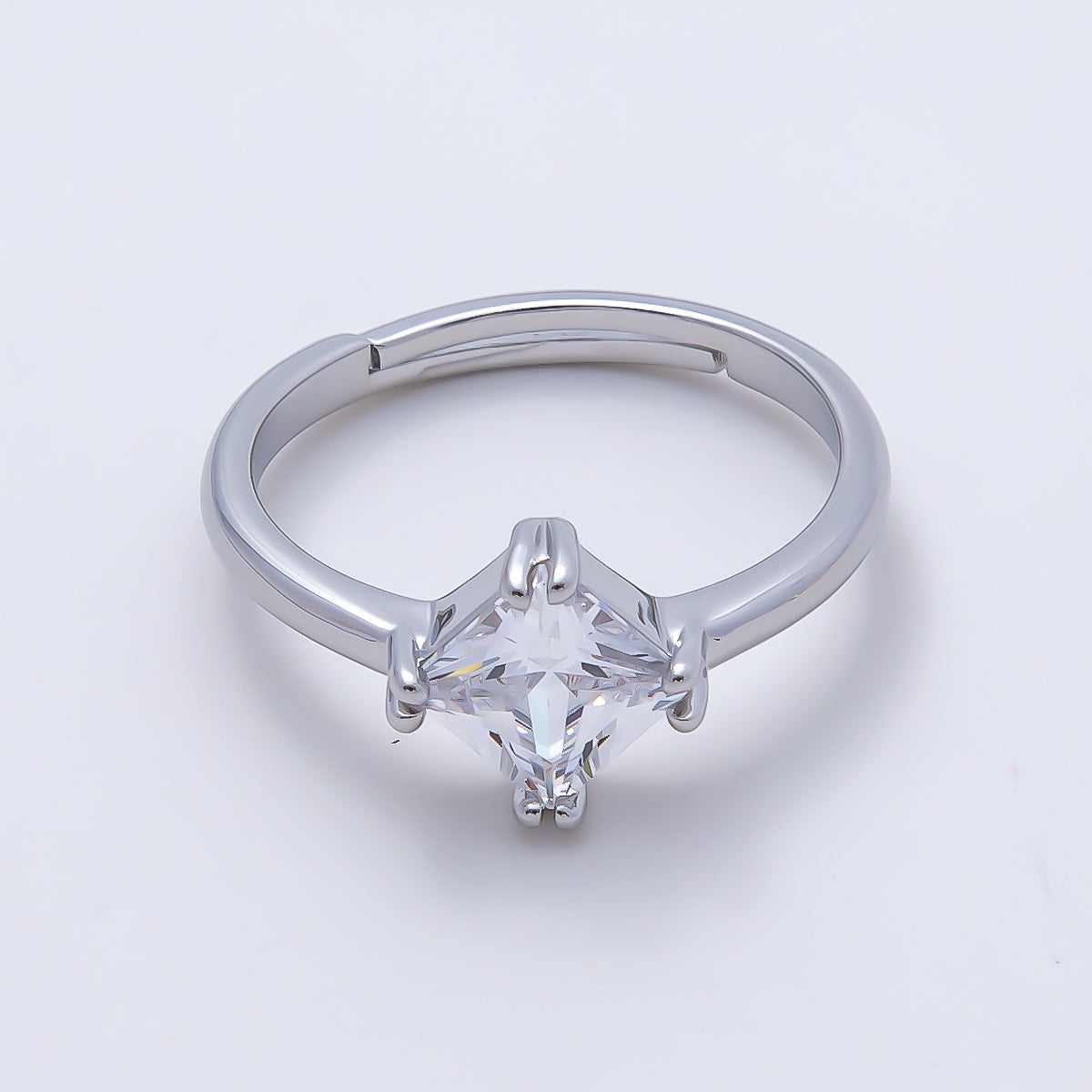 16K Gold Filled Clear Rhombus CZ Solitaire Adjustable Ring in Gold & Silver | Rings-00157 Rings-00158