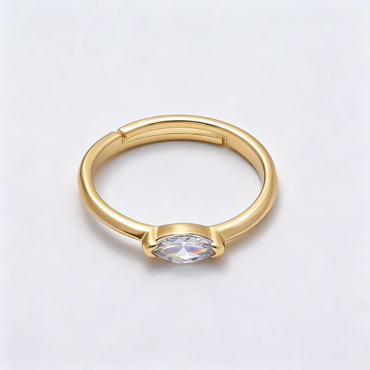 16K Gold Filled Clear Marquise CZ Minimalist Bezel Adjustable Ring in Gold & Silver | Rings-00161 Rings-00162