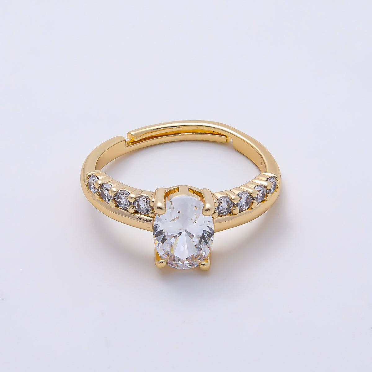 16K Gold Filled Oval Micro Paved CZ Adjustable Ring in Gold & Silver | Rings-00164 Rings-00117