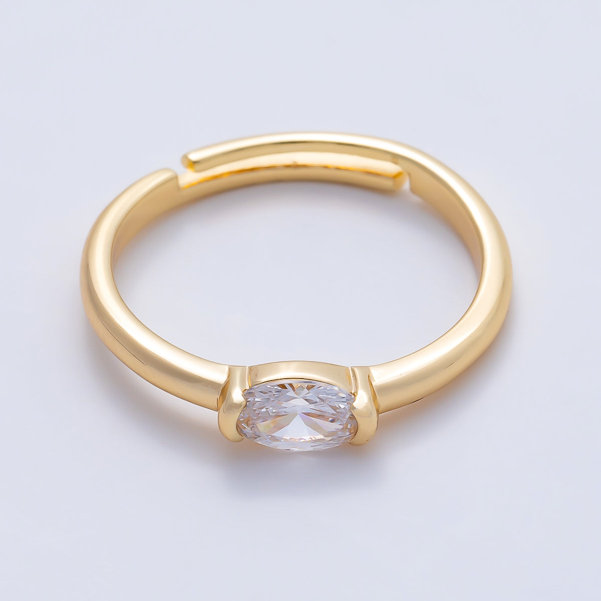 16K Gold Filled Clear Oval CZ Solitaire Adjustable Ring in Gold & Silver | Rings-00167 Rings-00168