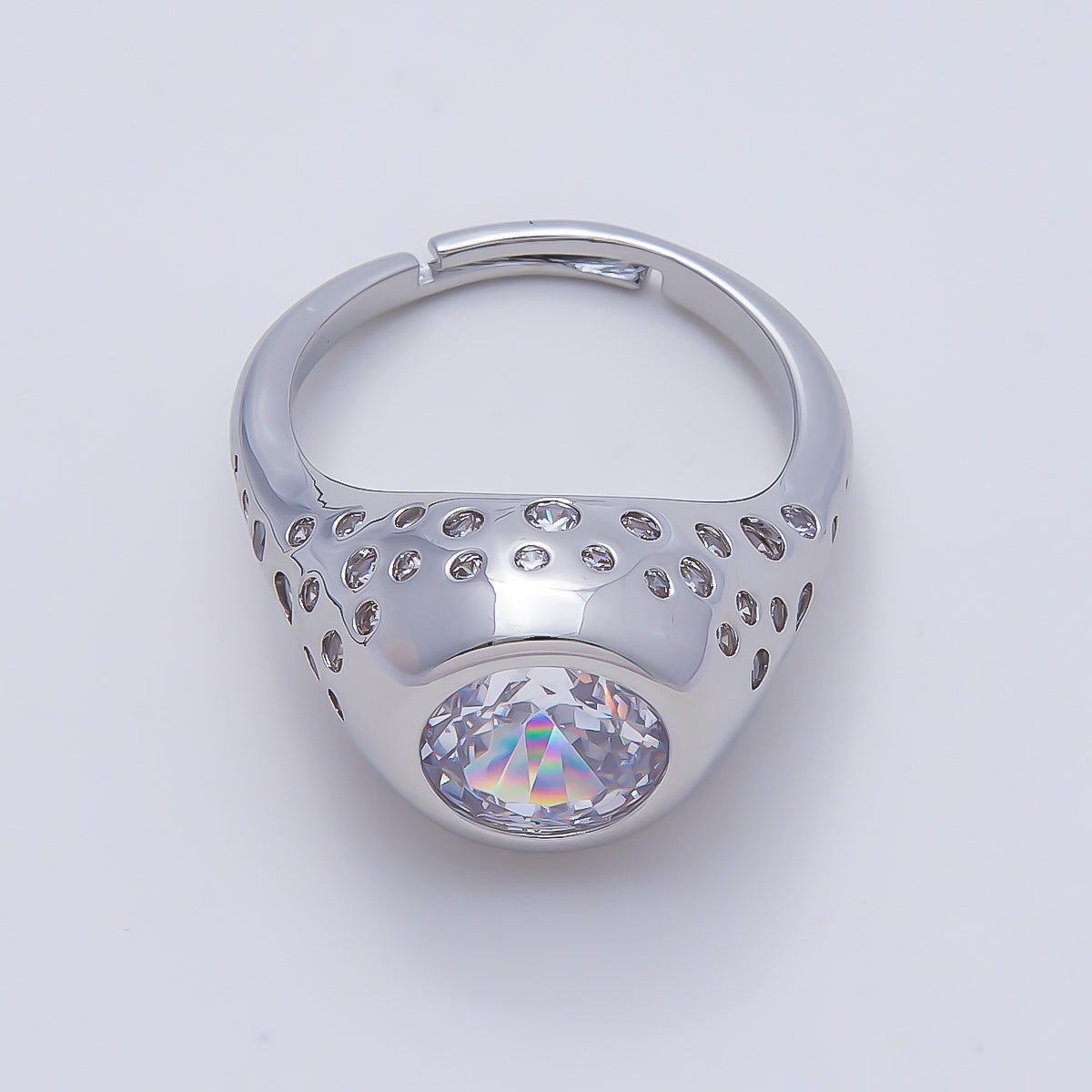 16K Gold Filled Clear Oval CZ Dotted Signet Ring in Gold & Silver | Rings-00124 Rings-00170