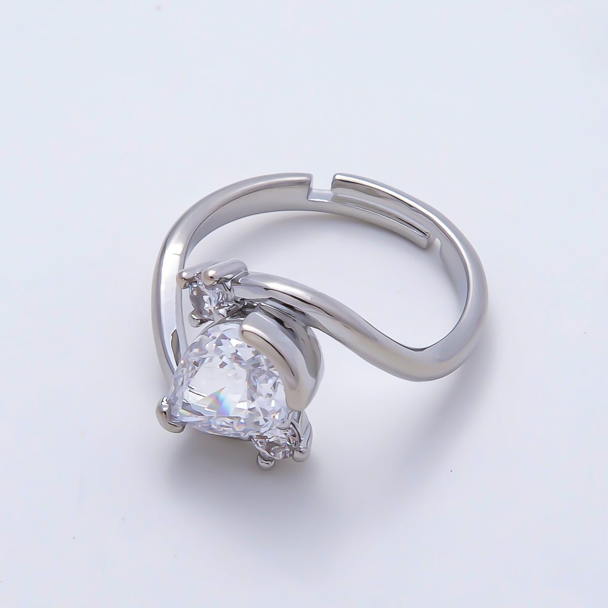 16K Gold Filled Clear Teardrop CZ Curved Solitaire Ring in Gold & Silver | Rings-00123 Rings-00171
