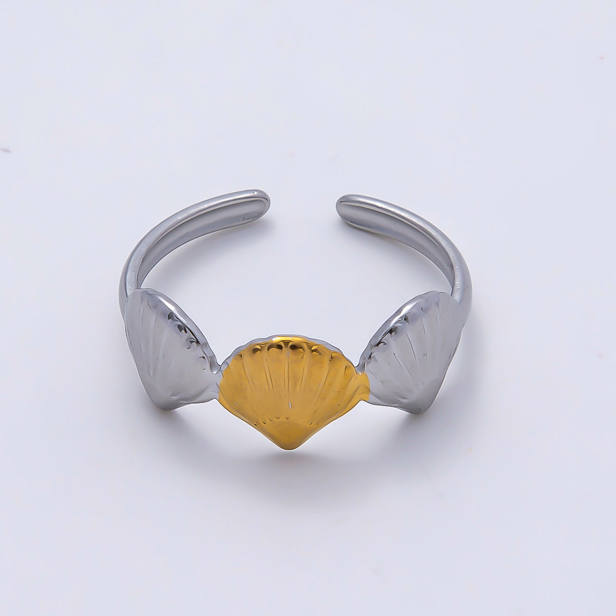Stainless Steel Mixed Metal Minimalist Triple Scallop Sea Shell Ring | Rings-00190