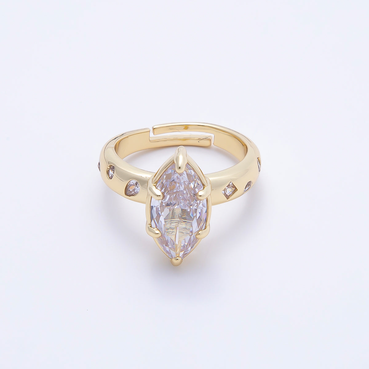 16K Gold Filled Clear Marquise CZ Dotted Solitaire Ring in Gold & Silver | Rings-00267 Rings-00268