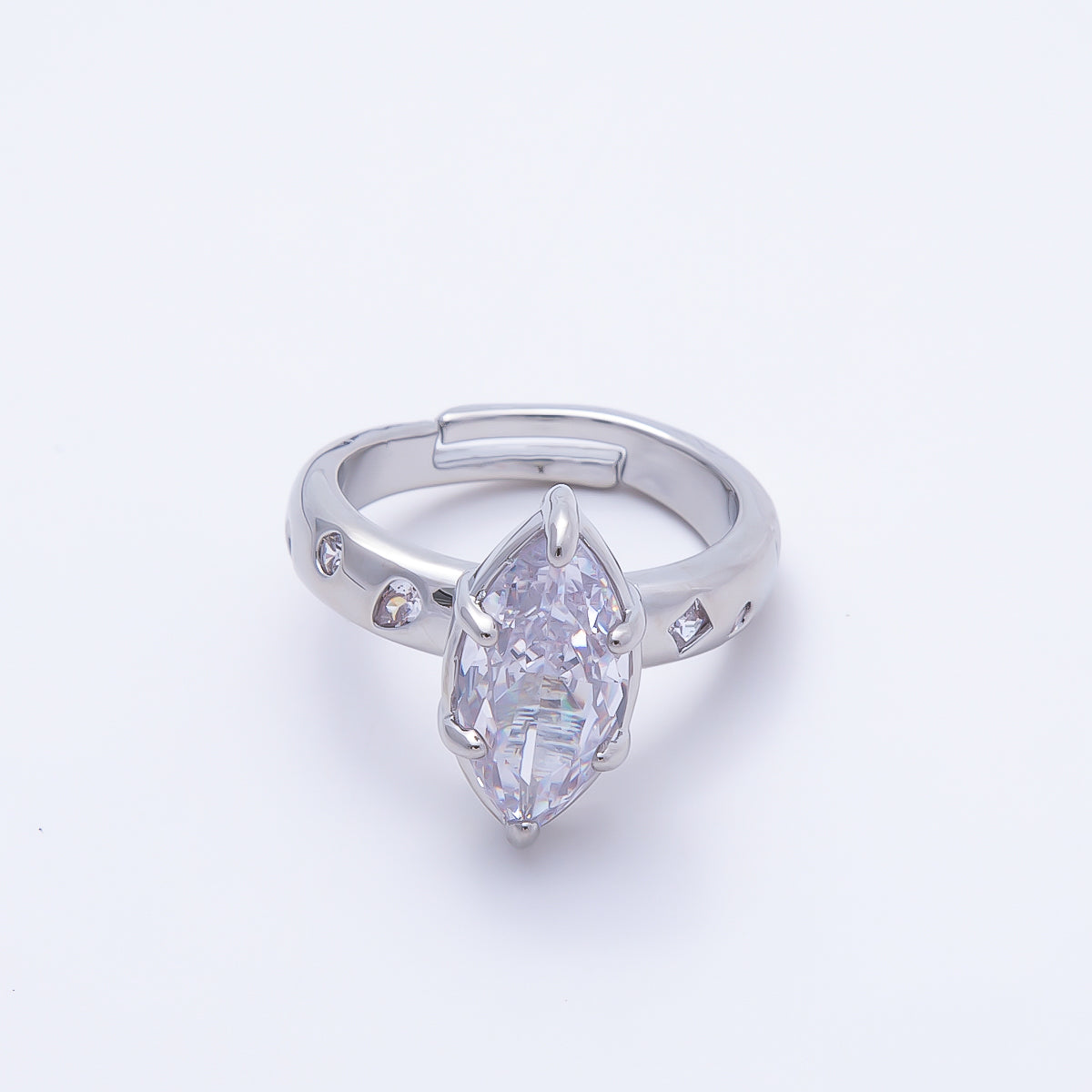 16K Gold Filled Clear Marquise CZ Dotted Solitaire Ring in Gold & Silver | Rings-00267 Rings-00268