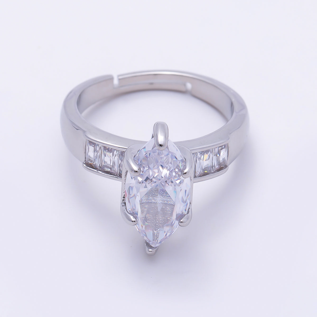 16K Gold Filled Clear Marquise Baguette CZ Adjustable Ring in Gold & Silver | Rings-00291 Rings-00292