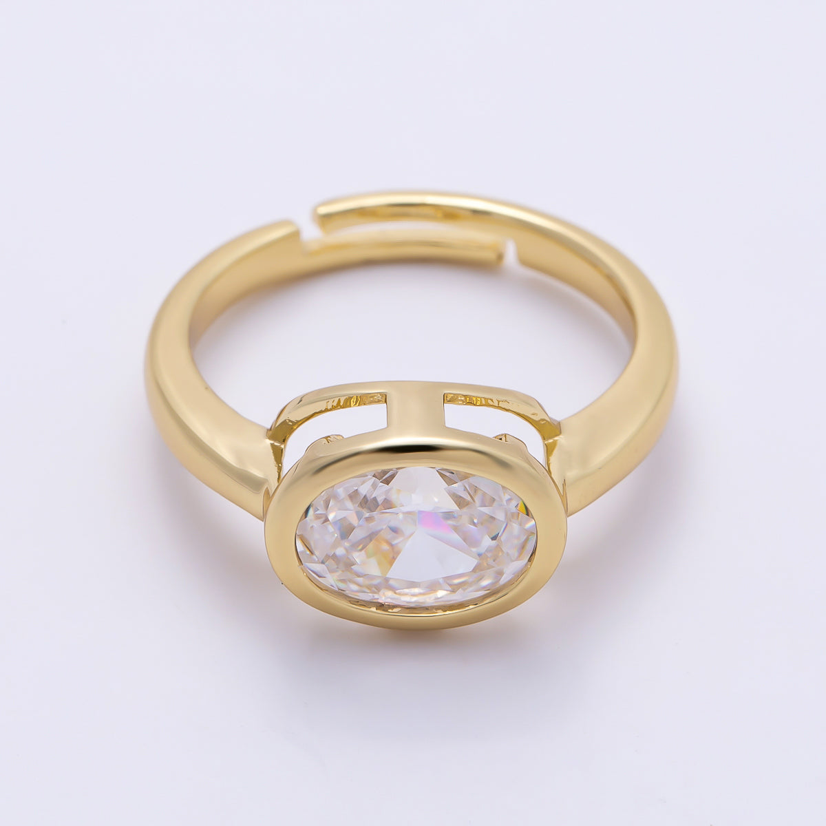 16K Gold Filled Clear CZ Oval Bezel Ring in Gold & Silver | Rings-00295 Rings-00296