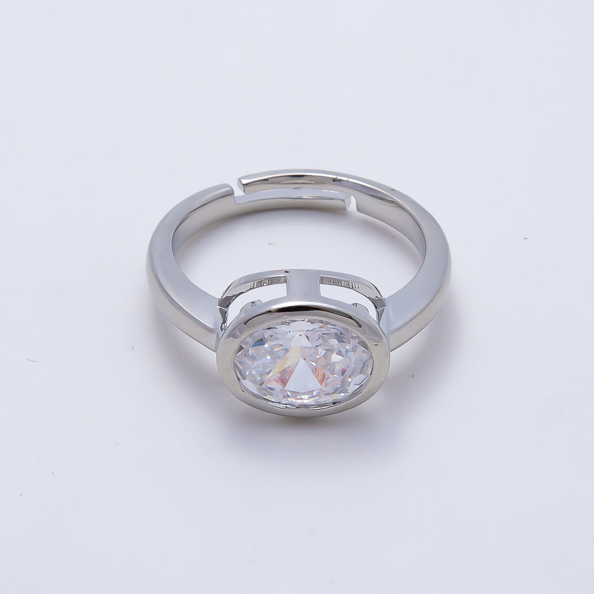 16K Gold Filled Clear CZ Oval Bezel Ring in Gold & Silver | Rings-00295 Rings-00296