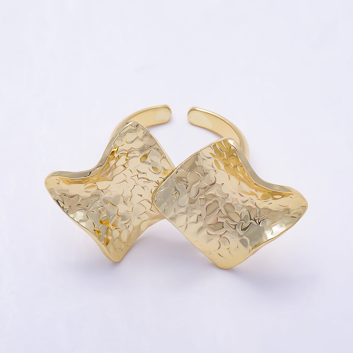 16K Gold Filled Double Geometric Hammered Wave Rhombus Foil Ring | Rings-00307