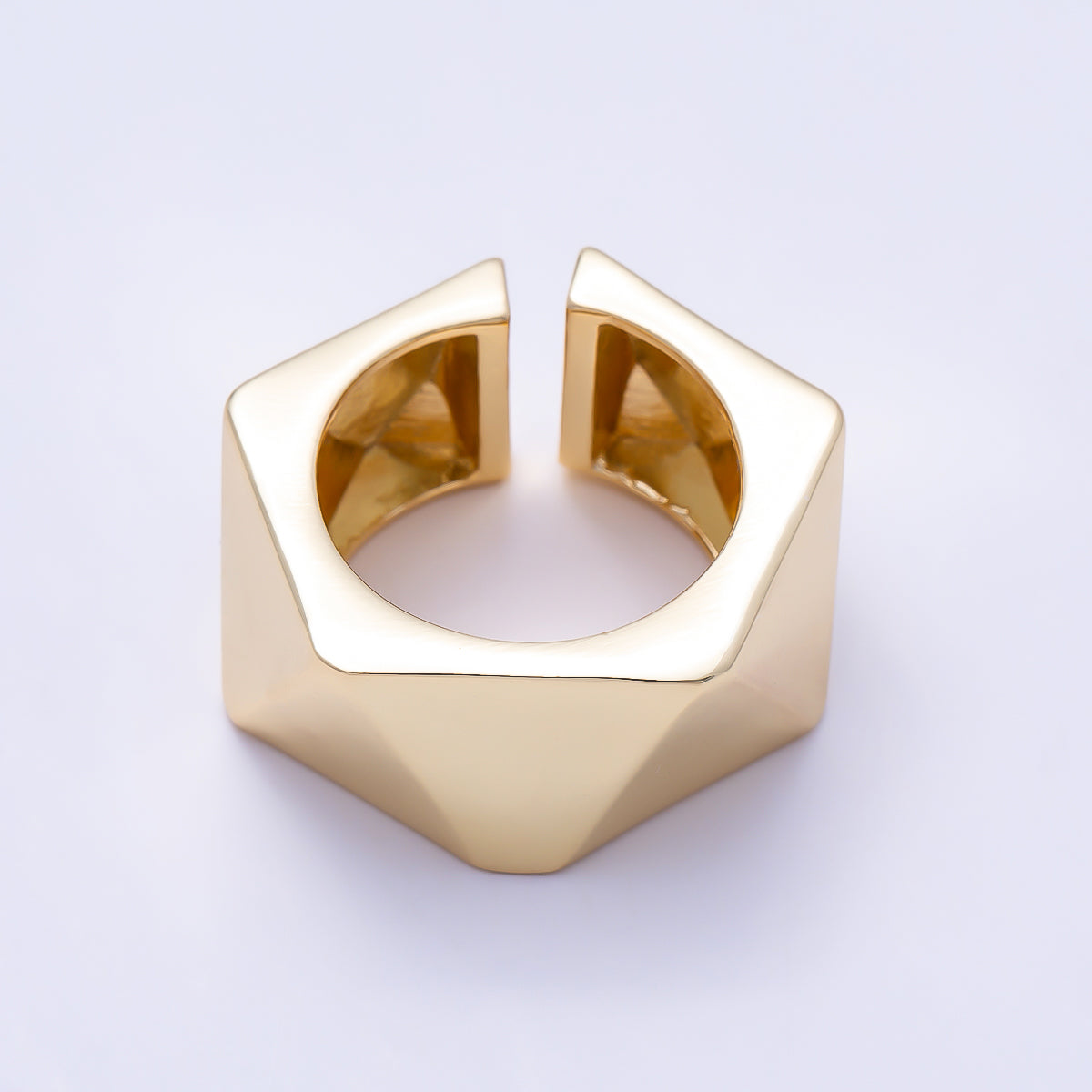 16K Gold Filled Minimalist Multifaceted Geometric Wide Band Ring | Rings-00308
