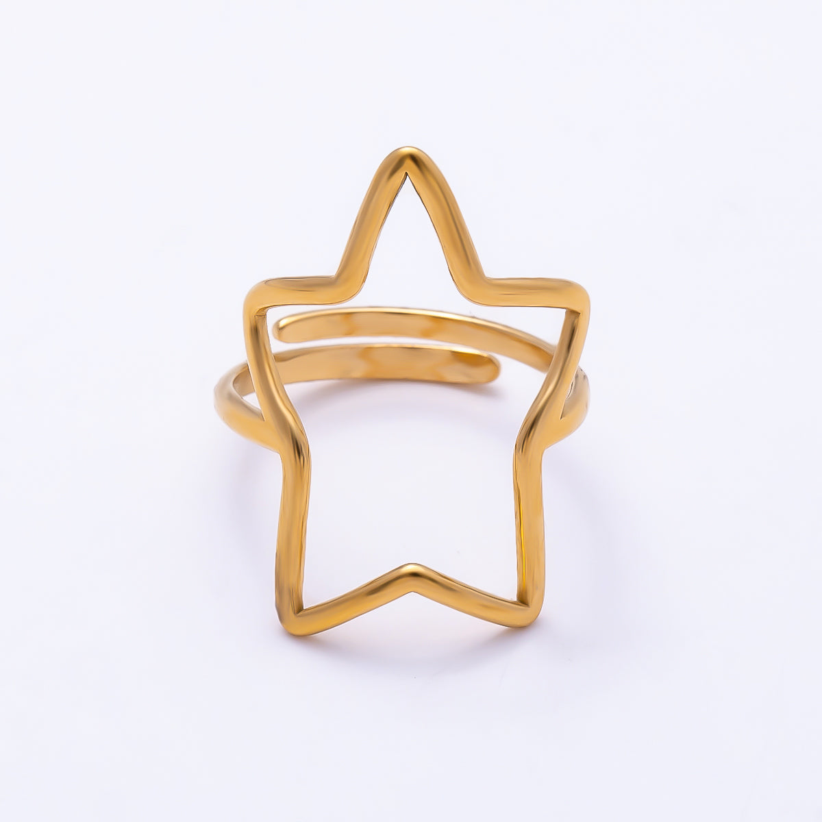 PVD Gold Stainless Steel Celestial Star Minimalist Open Bezel Ring | Rings-00327