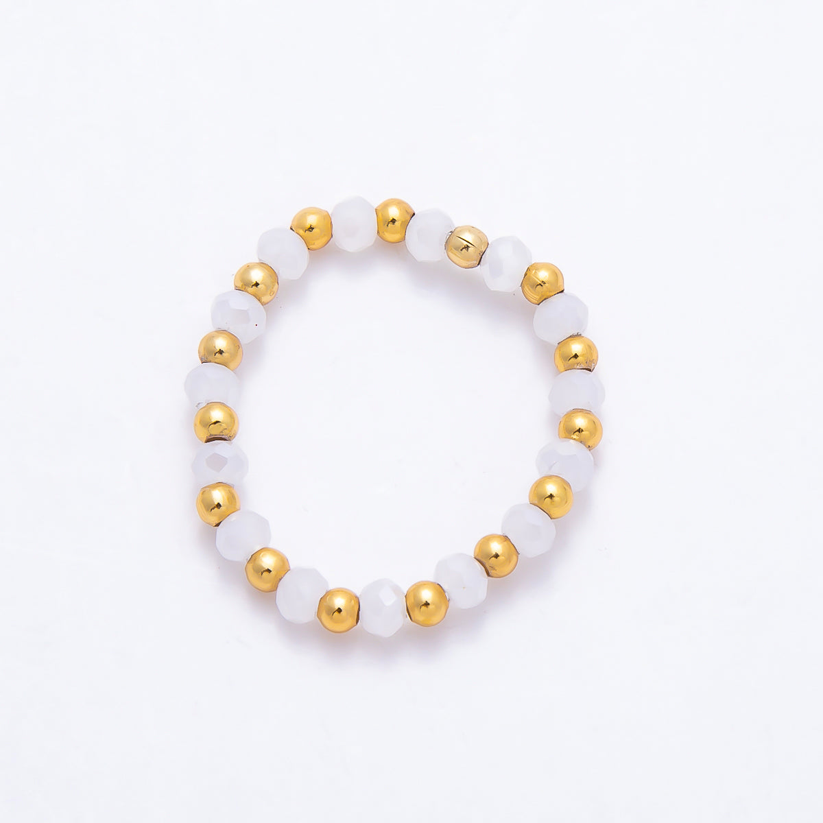 16K Gold Filled Bead Multifaceted Crystal Gemstone Stretch Ring | Rings-003333 ~ Rings-003338
