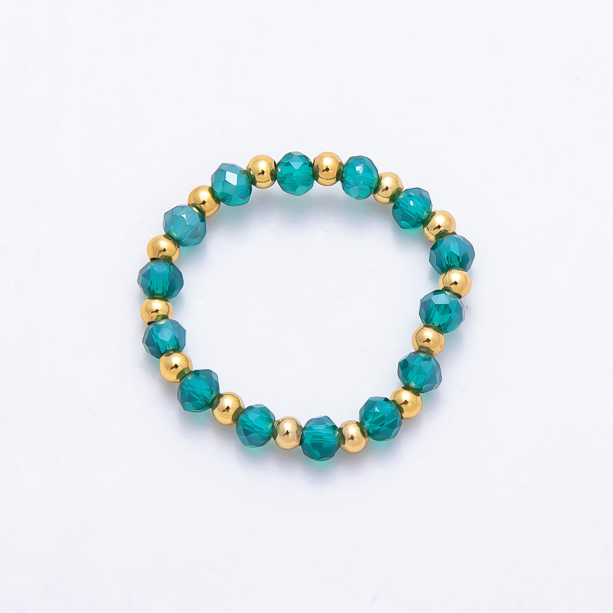 16K Gold Filled Bead Multifaceted Crystal Gemstone Stretch Ring | Rings-003333 ~ Rings-003338