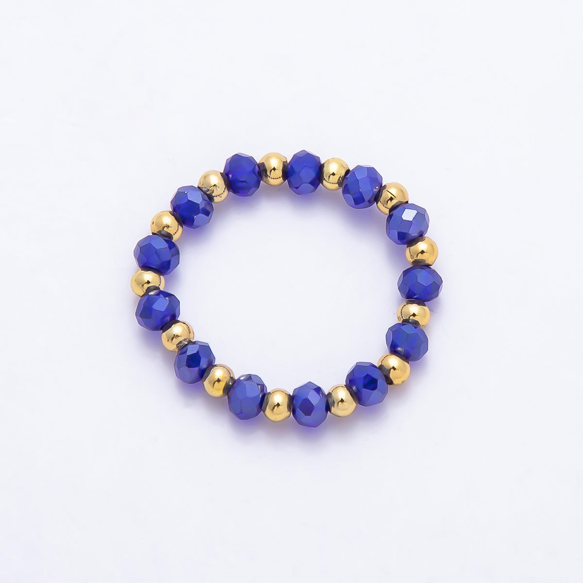 16K Gold Filled Bead Multifaceted Crystal Gemstone Stretch Ring | Rings-003333 ~ Rings-003338
