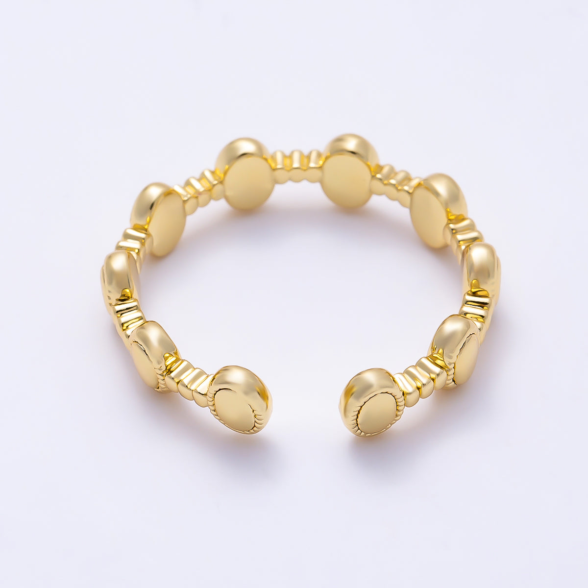 16K Gold Filled Oval Dotted Ribbed Geometric Minimalist Ring | Rings-00350