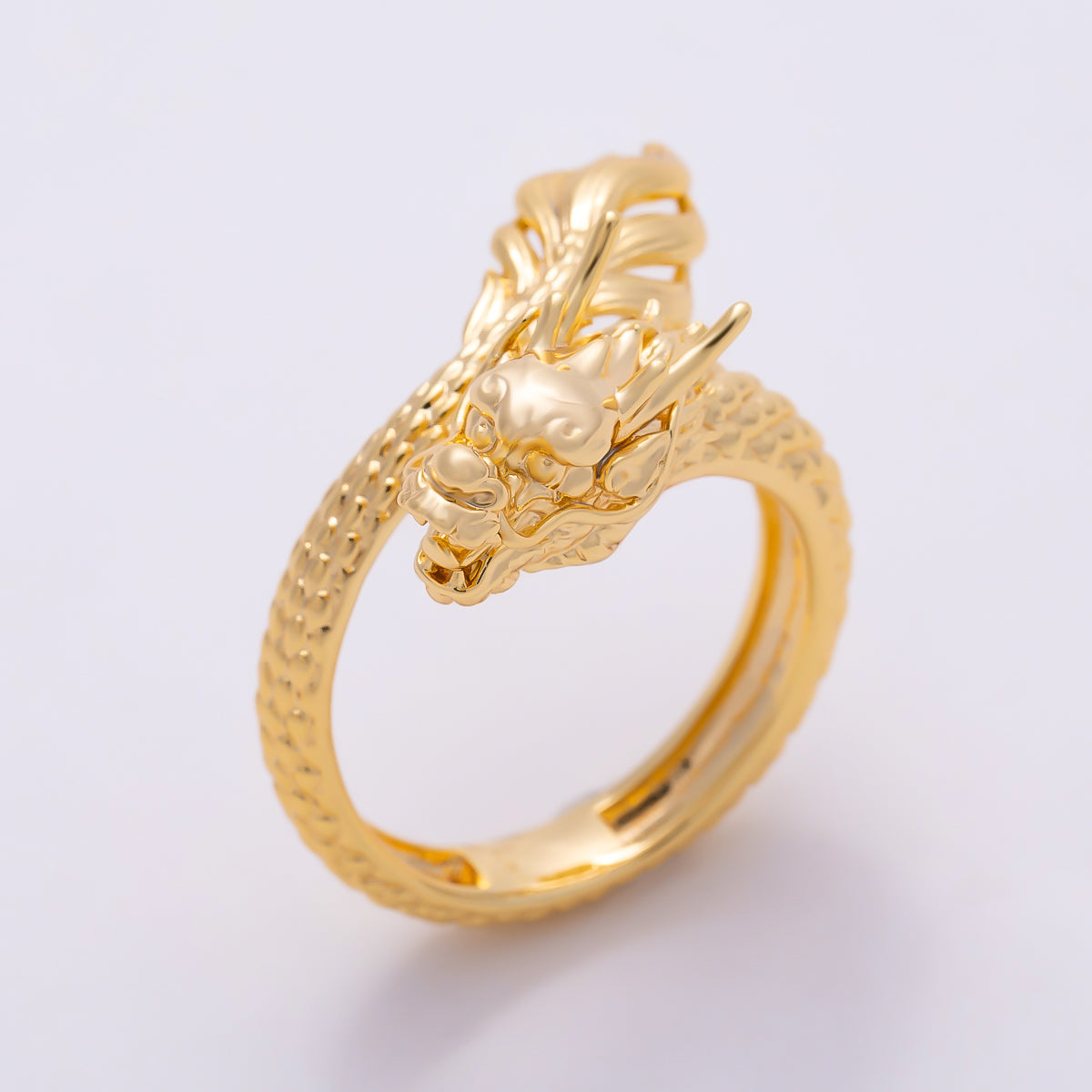 16K Gold Filled Sculptural Chinese Dragon Scale Wrap Adjustable Ring | Rings-00352