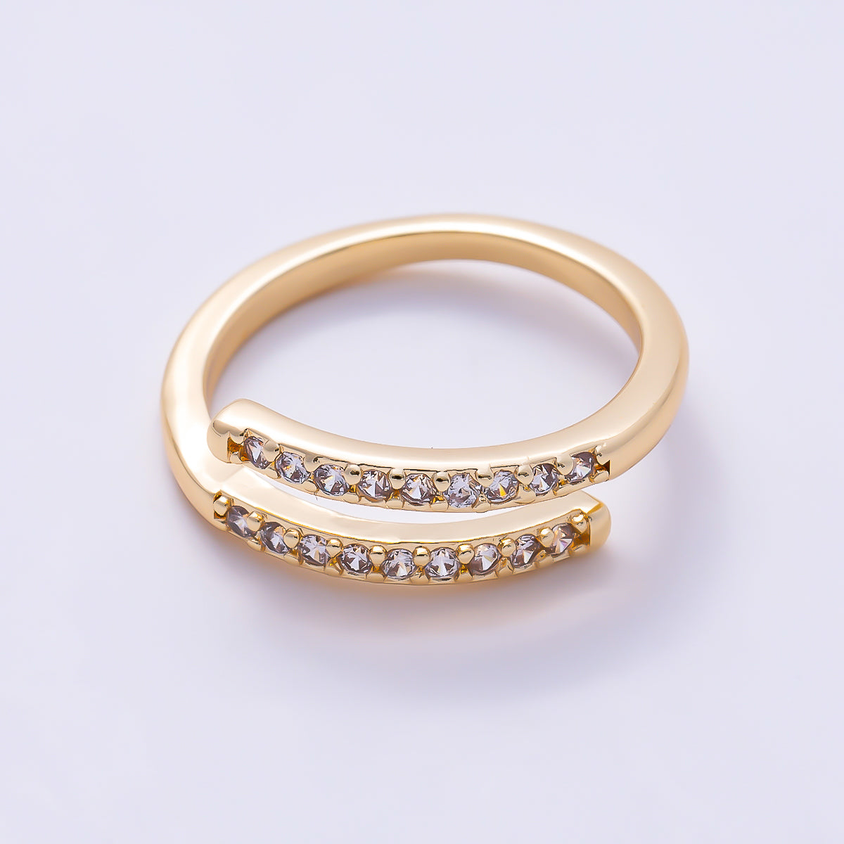 16K Gold Filled Double Lined Micro Paved CZ Adjustable Ring | Rings-00377