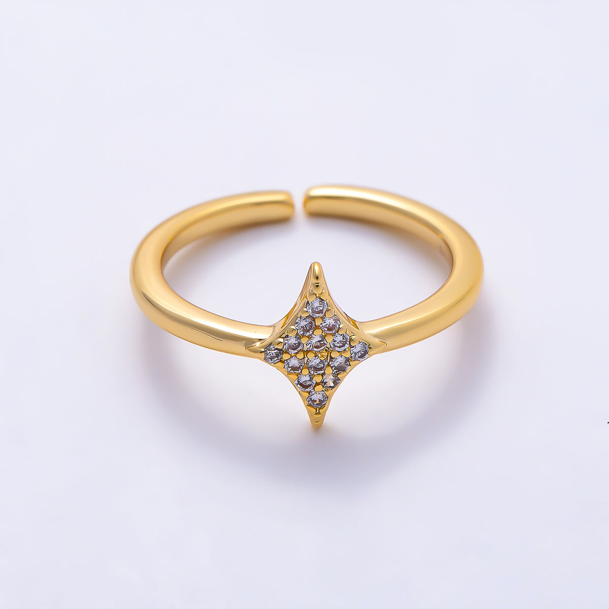 16K Gold Filled Micro Paved CZ North Starburst Rhombus Adjustable Pinky Ring | Rings-00380