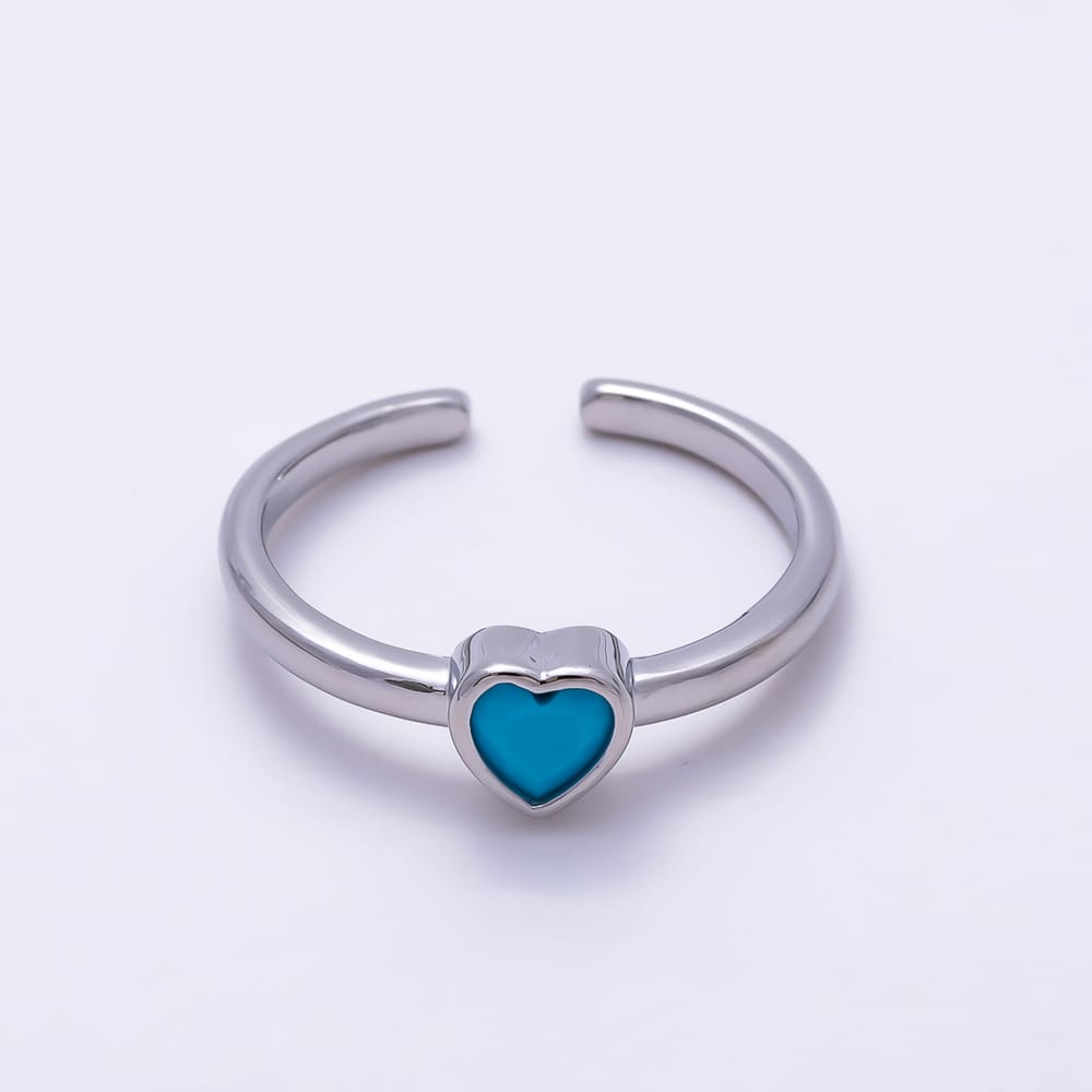 16K Gold Filled Turquoise CZ Heart Solitaire Adjustable Ring | Rings-00390