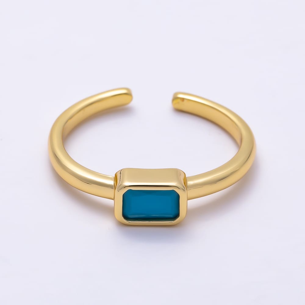 16K Gold Filled Turquoise CZ Rectangular Bezel Open Adjustable Ring | Rings-00391 - Rings-00392