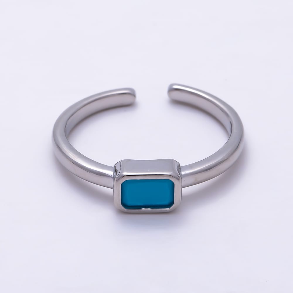 16K Gold Filled Turquoise CZ Rectangular Bezel Open Adjustable Ring | Rings-00391 - Rings-00392