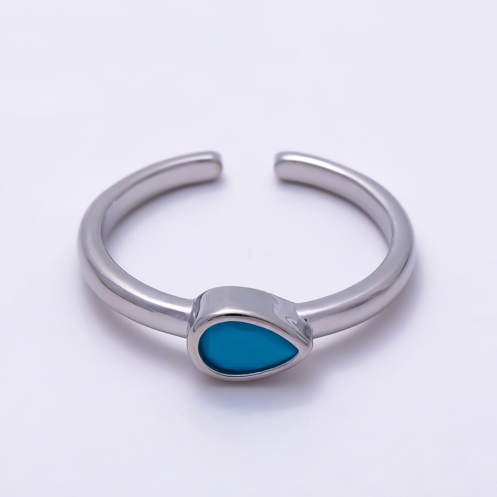 16K Gold Filled Turquoise CZ Teardrop Bezel Open Adjustable Ring | Rings-00393 - Rings-00394