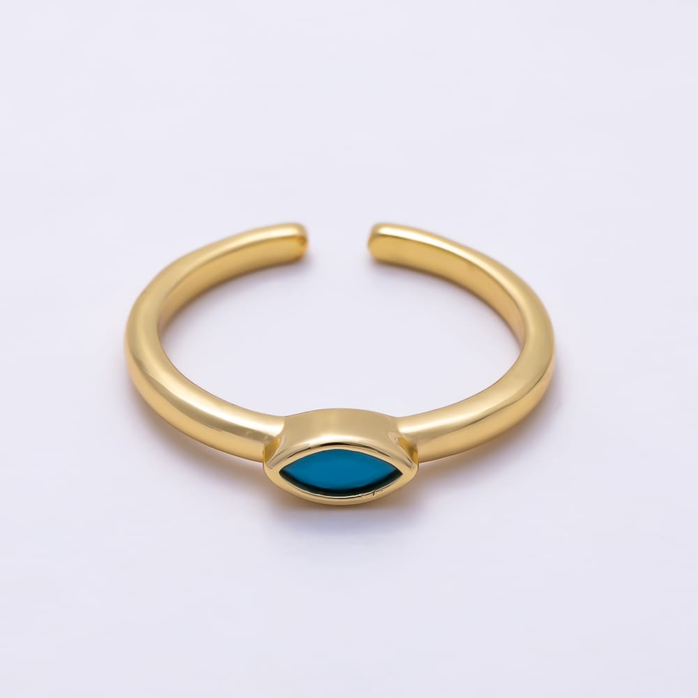 16K Gold Filled Turquoise Marquise CZ Solitaire Open Adjustable Ring | Rings-00395 - Rings-00396