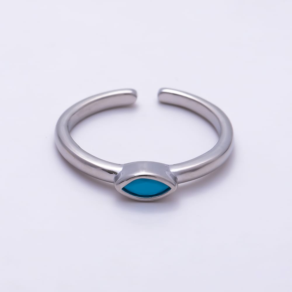 16K Gold Filled Turquoise Marquise CZ Solitaire Open Adjustable Ring | Rings-00395 - Rings-00396
