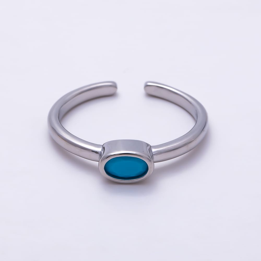 16K Gold Filled Turquoise Oval CZ Solitaire Open Adjustable Ring | Rings-00397 - Rings-00398