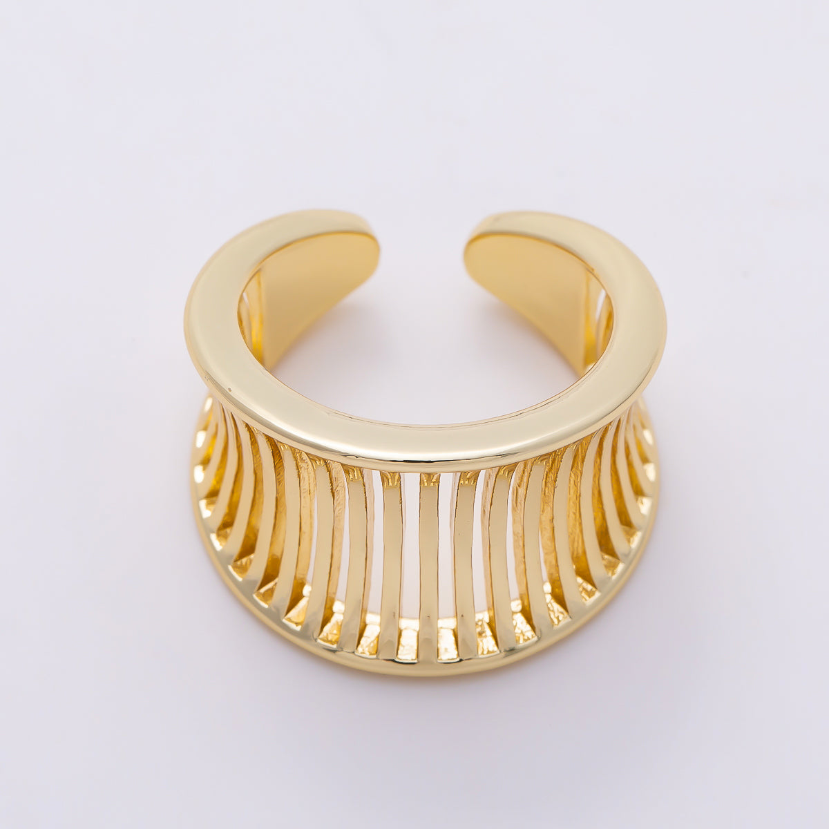 16K Gold Filled Wide Concave Cutout Open Adjustable Ring | Rings-00403