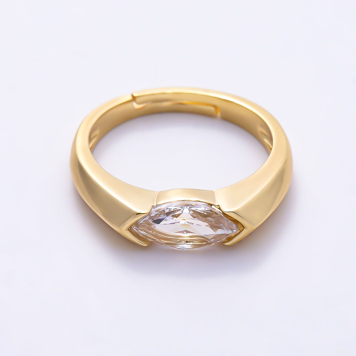 16K Gold Filled Clear CZ Marquise Solitaire Ring in Gold & Silver | Rings-00404 Rings-00405