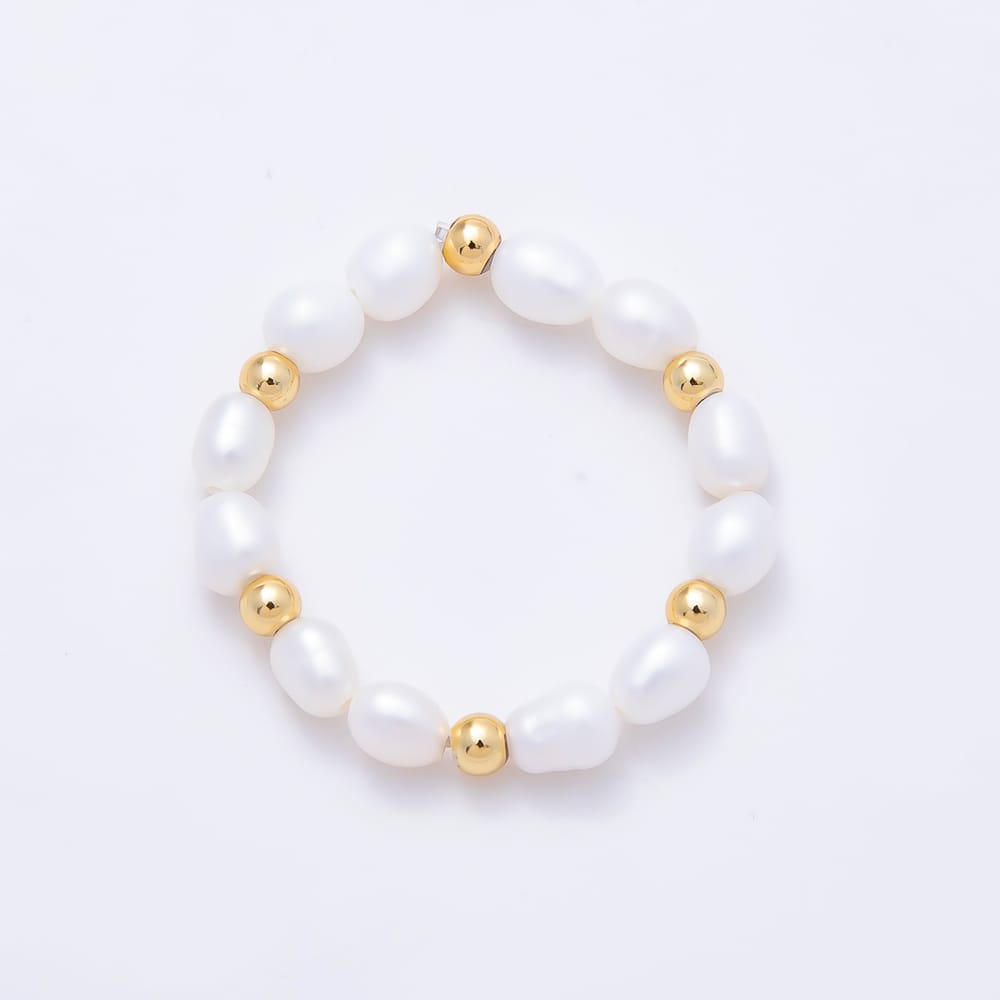 16K Gold Filled Natural Freshwater Pearl Beaded Stretch Ring | Rings-00419