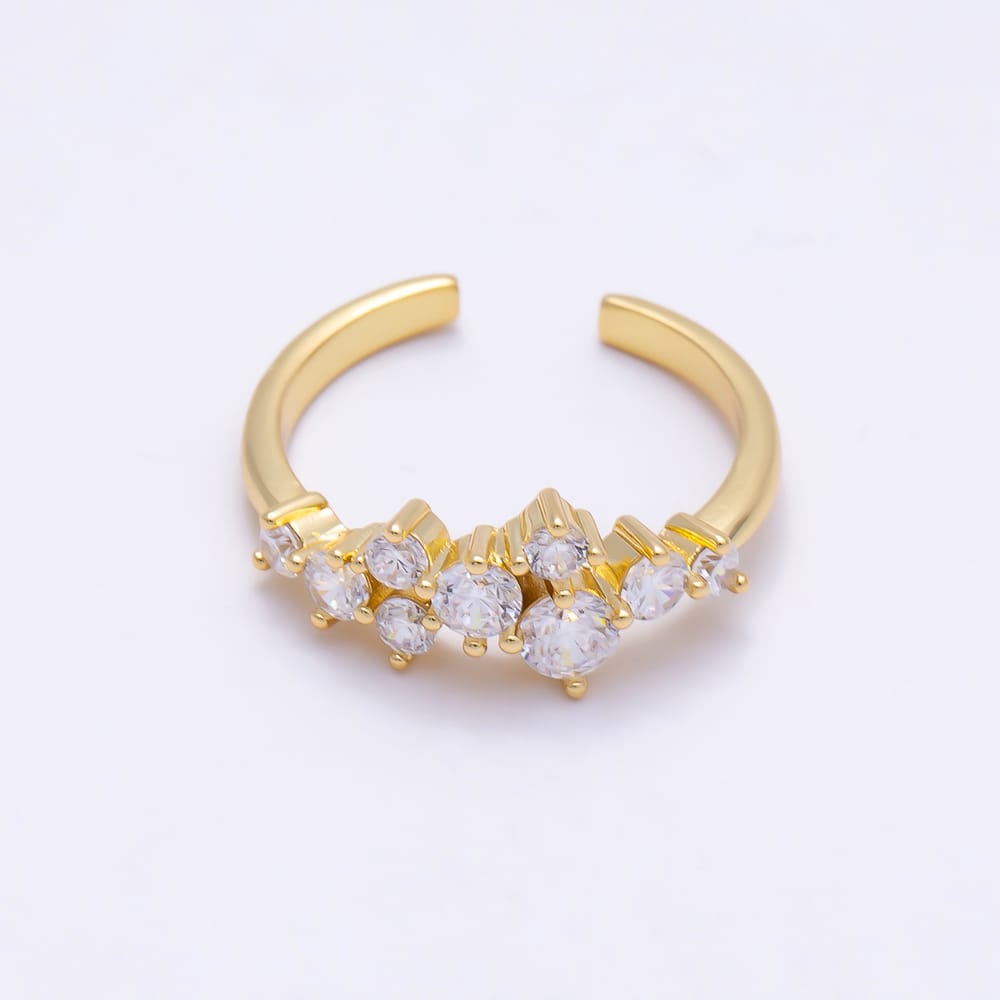 16K Gold Filled Clear CZ Round Cluster Asymmetric Solitaire Ring | Rings-004123
