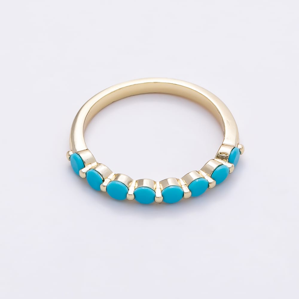 14K Gold Filled Blue Turquoise Gemstone Round Prong Lined Ring | Rings-00427 ~ Rings-00429