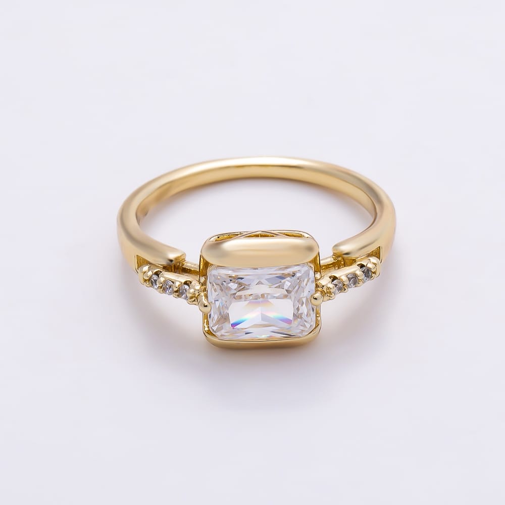14K Gold Filled Baguette Micro Paved CZ Solitaire Stacking Ring | Rings-00436 ~ Rings-00438