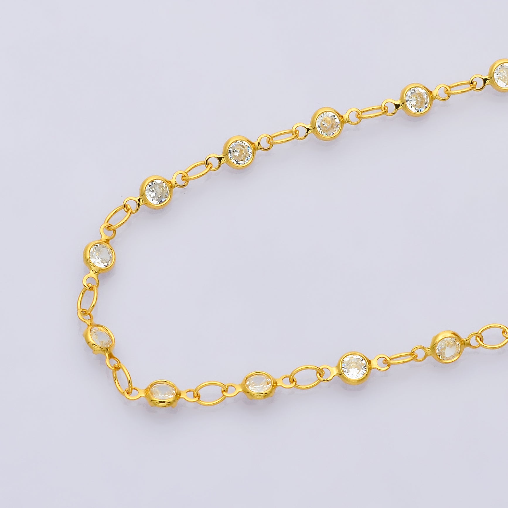 24K Gold Filled 3.6mm Clear CZ Round Bezel Gemstone Unfinished Chain by Yard | Roll-01835